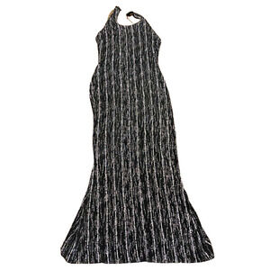 Betsey & Adam - backless sexy form fitting maxi black & silver dress size Medium